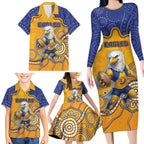 Custom Eagles Football Family Matching Long Sleeve Bodycon Dress and Hawaiian Shirt Aboriginal Dot Art Pattern