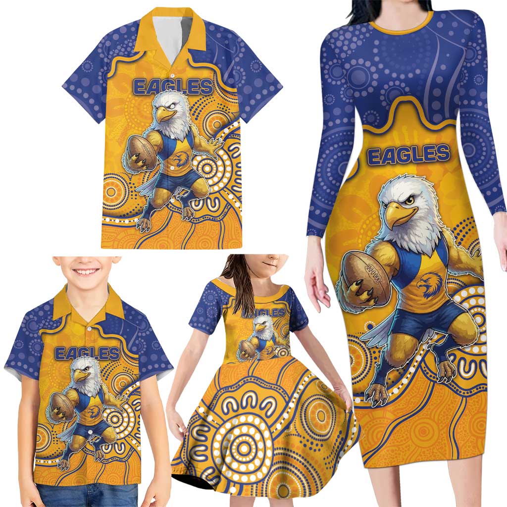 Custom Eagles Football Family Matching Long Sleeve Bodycon Dress and Hawaiian Shirt Aboriginal Dot Art Pattern