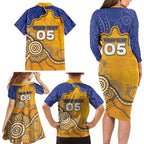 Custom Eagles Football Family Matching Long Sleeve Bodycon Dress and Hawaiian Shirt Aboriginal Dot Art Pattern