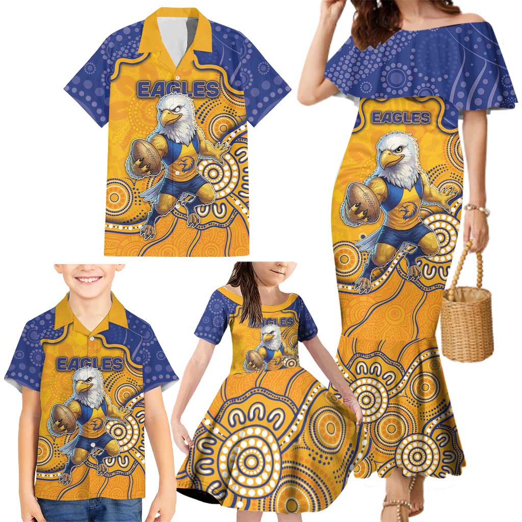 Custom Eagles Football Family Matching Mermaid Dress and Hawaiian Shirt Aboriginal Dot Art Pattern