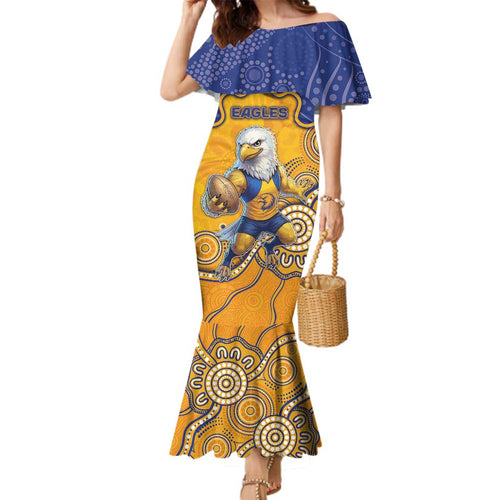 Custom Eagles Football Family Matching Mermaid Dress and Hawaiian Shirt Aboriginal Dot Art Pattern