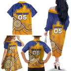 Custom Eagles Football Family Matching Off The Shoulder Long Sleeve Dress and Hawaiian Shirt Aboriginal Dot Art Pattern
