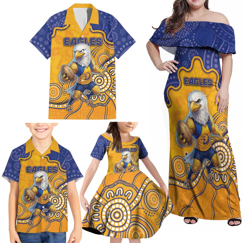 Custom Eagles Football Family Matching Off Shoulder Maxi Dress and Hawaiian Shirt Aboriginal Dot Art Pattern
