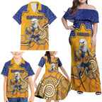 Custom Eagles Football Family Matching Off Shoulder Maxi Dress and Hawaiian Shirt Aboriginal Dot Art Pattern