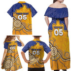 Custom Eagles Football Family Matching Off Shoulder Maxi Dress and Hawaiian Shirt Aboriginal Dot Art Pattern