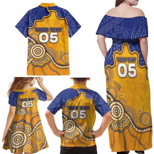 Custom Eagles Football Family Matching Off Shoulder Maxi Dress and Hawaiian Shirt Aboriginal Dot Art Pattern