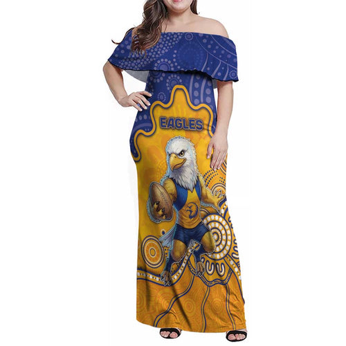 Custom Eagles Football Family Matching Off Shoulder Maxi Dress and Hawaiian Shirt Aboriginal Dot Art Pattern