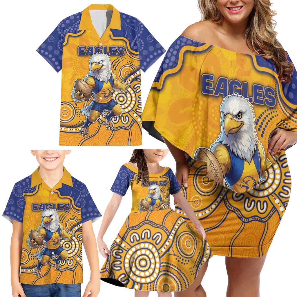 Custom Eagles Football Family Matching Off Shoulder Short Dress and Hawaiian Shirt Aboriginal Dot Art Pattern