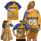 Custom Eagles Football Family Matching Off Shoulder Short Dress and Hawaiian Shirt Aboriginal Dot Art Pattern