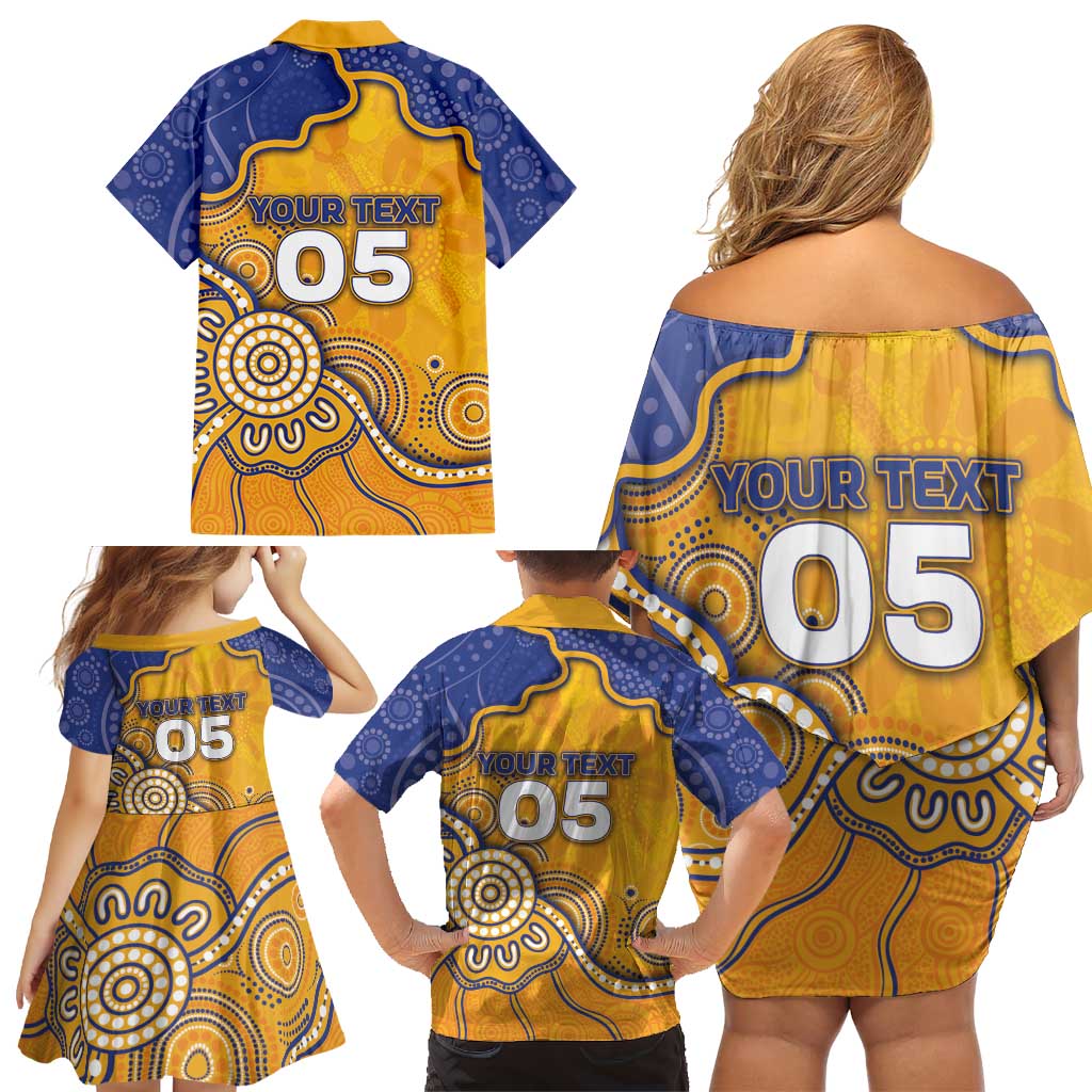 Custom Eagles Football Family Matching Off Shoulder Short Dress and Hawaiian Shirt Aboriginal Dot Art Pattern