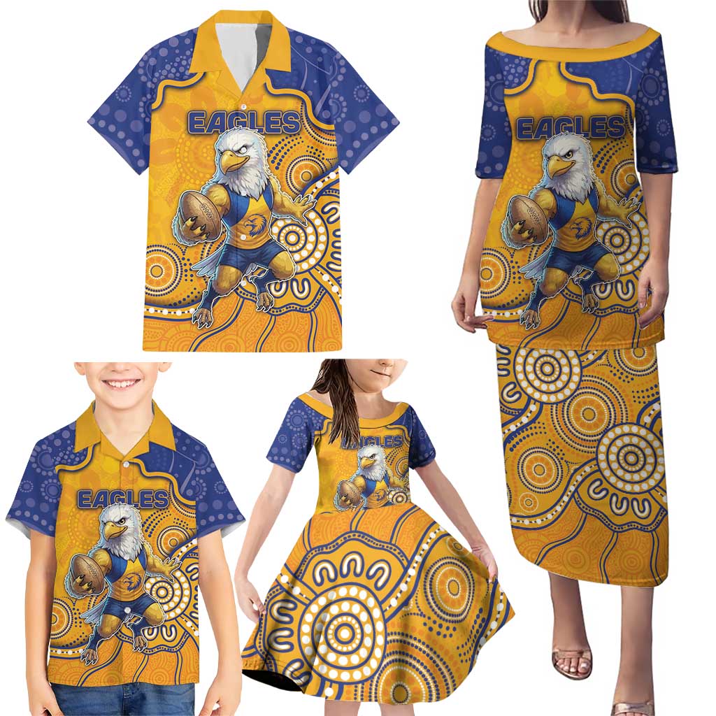 Custom Eagles Football Family Matching Puletasi and Hawaiian Shirt Aboriginal Dot Art Pattern