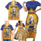 Custom Eagles Football Family Matching Short Sleeve Bodycon Dress and Hawaiian Shirt Aboriginal Dot Art Pattern