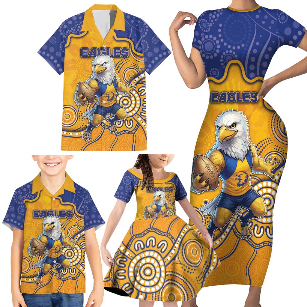 Custom Eagles Football Family Matching Short Sleeve Bodycon Dress and Hawaiian Shirt Aboriginal Dot Art Pattern
