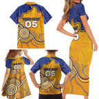 Custom Eagles Football Family Matching Short Sleeve Bodycon Dress and Hawaiian Shirt Aboriginal Dot Art Pattern