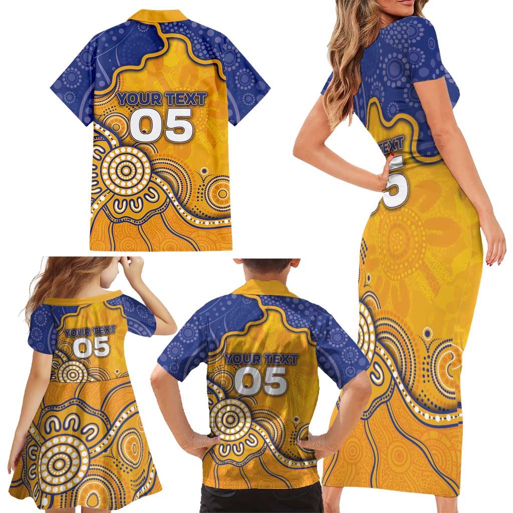 Custom Eagles Football Family Matching Short Sleeve Bodycon Dress and Hawaiian Shirt Aboriginal Dot Art Pattern