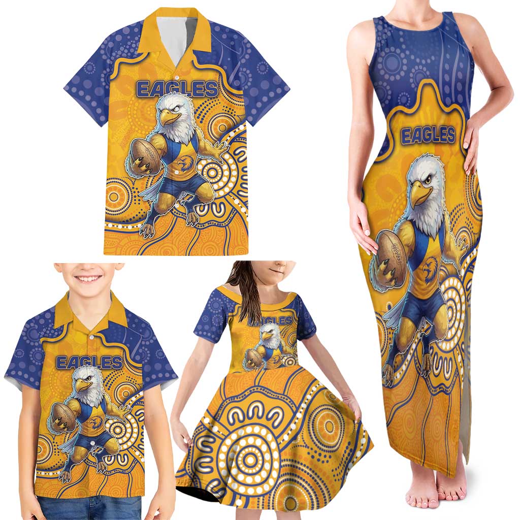 Custom Eagles Football Family Matching Tank Maxi Dress and Hawaiian Shirt Aboriginal Dot Art Pattern