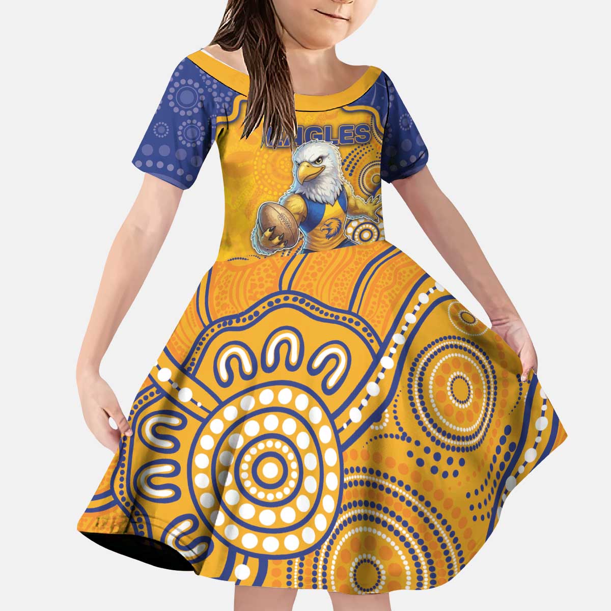 Custom Eagles Football Kid Short Sleeve Dress Aboriginal Dot Art Pattern