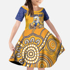 Custom Eagles Football Kid Short Sleeve Dress Aboriginal Dot Art Pattern
