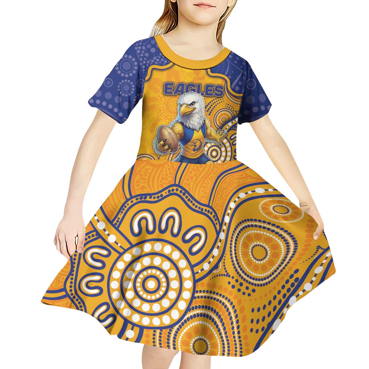 Custom Eagles Football Kid Short Sleeve Dress Aboriginal Dot Art Pattern