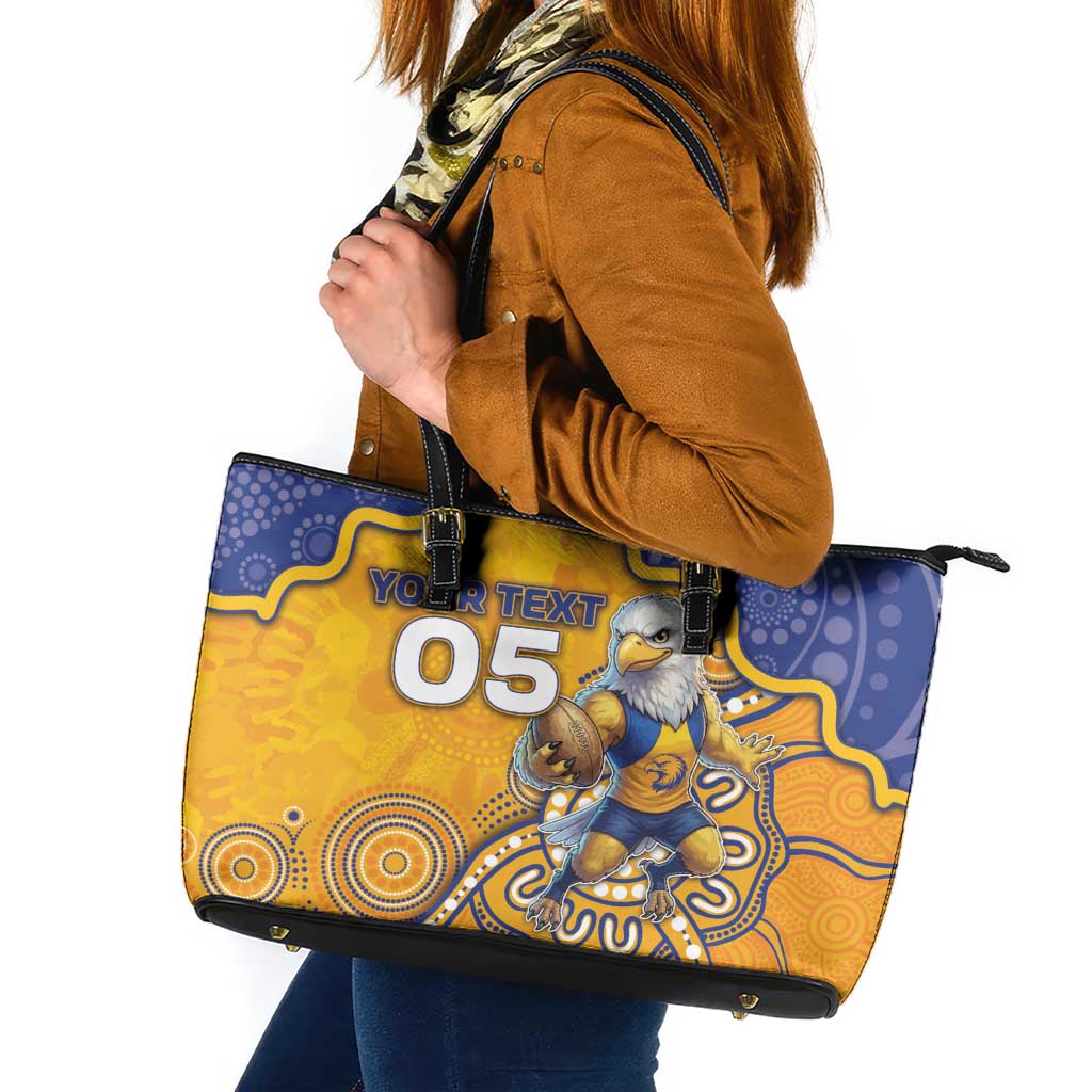 Custom Eagles Football Leather Tote Bag Aboriginal Dot Art Pattern