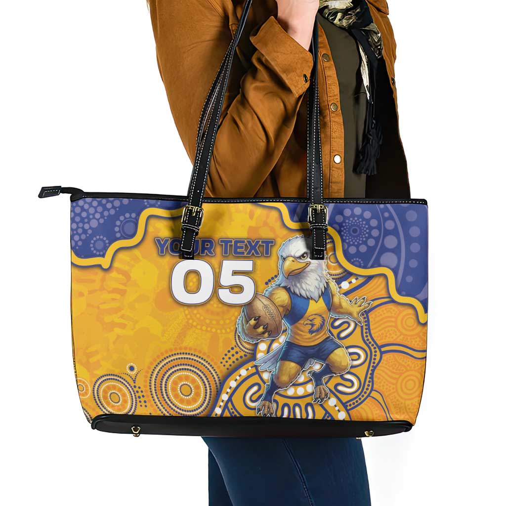 Custom Eagles Football Leather Tote Bag Aboriginal Dot Art Pattern