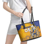 Custom Eagles Football Leather Tote Bag Aboriginal Dot Art Pattern