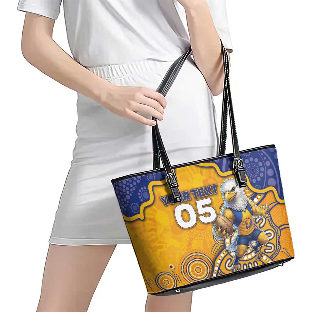 Custom Eagles Football Leather Tote Bag Aboriginal Dot Art Pattern
