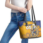 Custom Eagles Football Leather Tote Bag Aboriginal Dot Art Pattern
