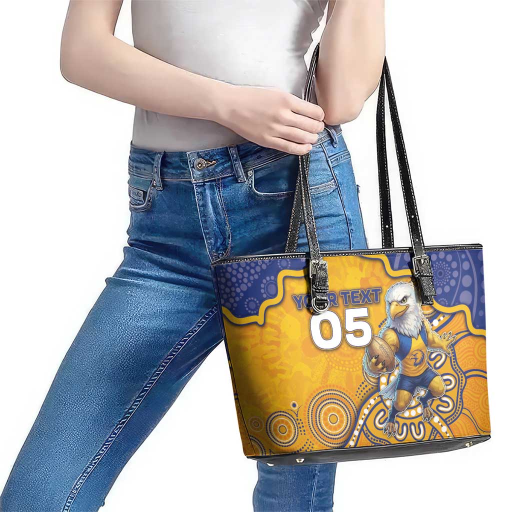 Custom Eagles Football Leather Tote Bag Aboriginal Dot Art Pattern