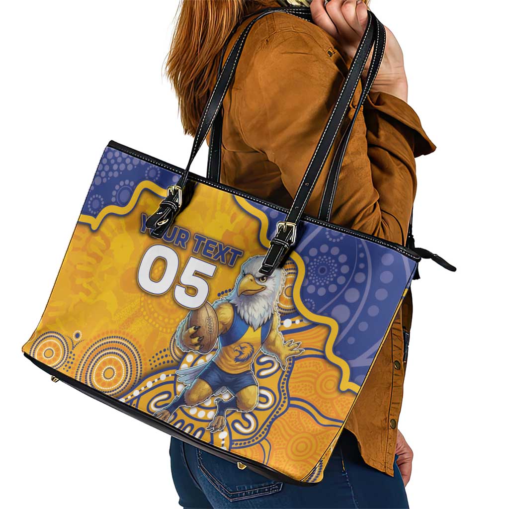 Custom Eagles Football Leather Tote Bag Aboriginal Dot Art Pattern