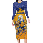 Custom Eagles Football Long Sleeve Bodycon Dress Aboriginal Dot Art Pattern