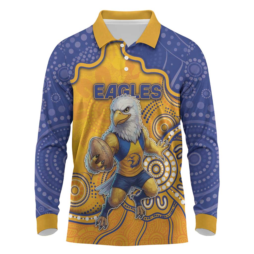 Custom Eagles Football Long Sleeve Polo Shirt Aboriginal Dot Art Pattern