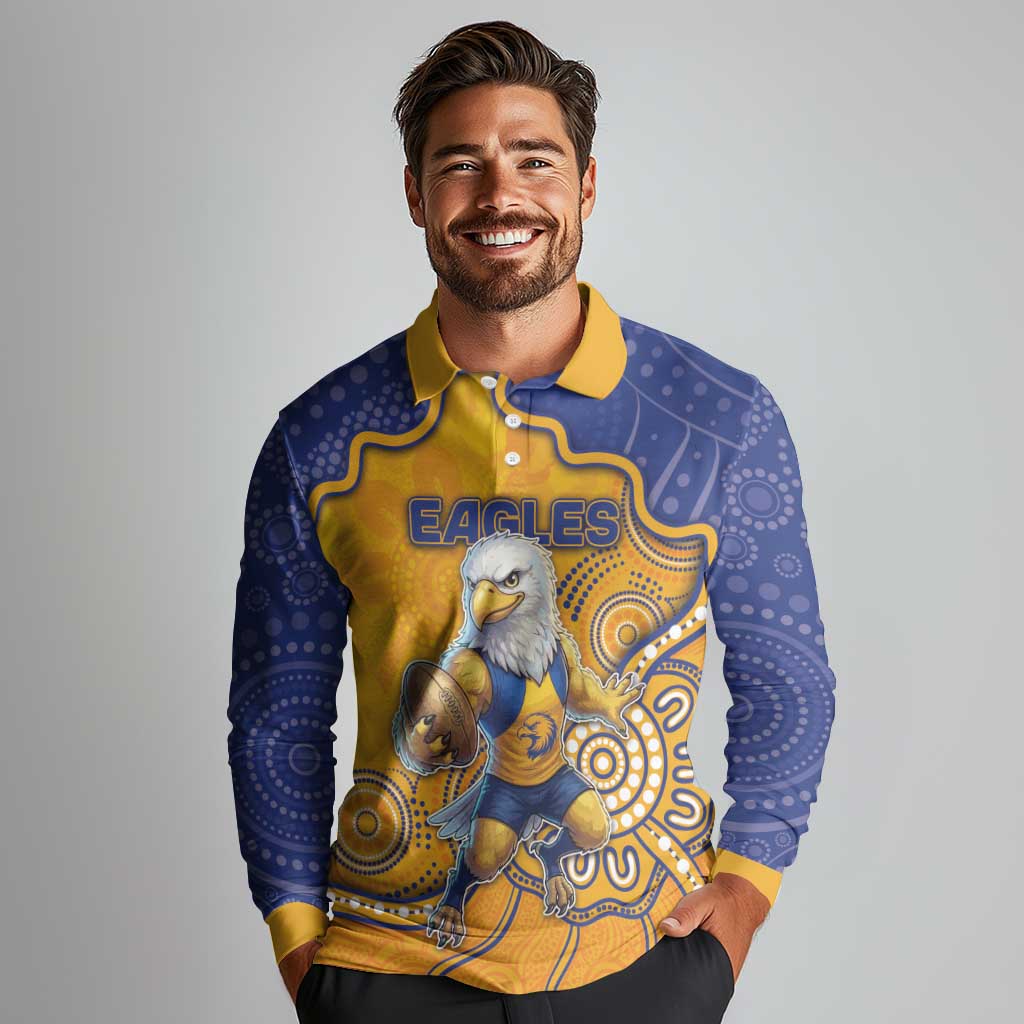 Custom Eagles Football Long Sleeve Polo Shirt Aboriginal Dot Art Pattern