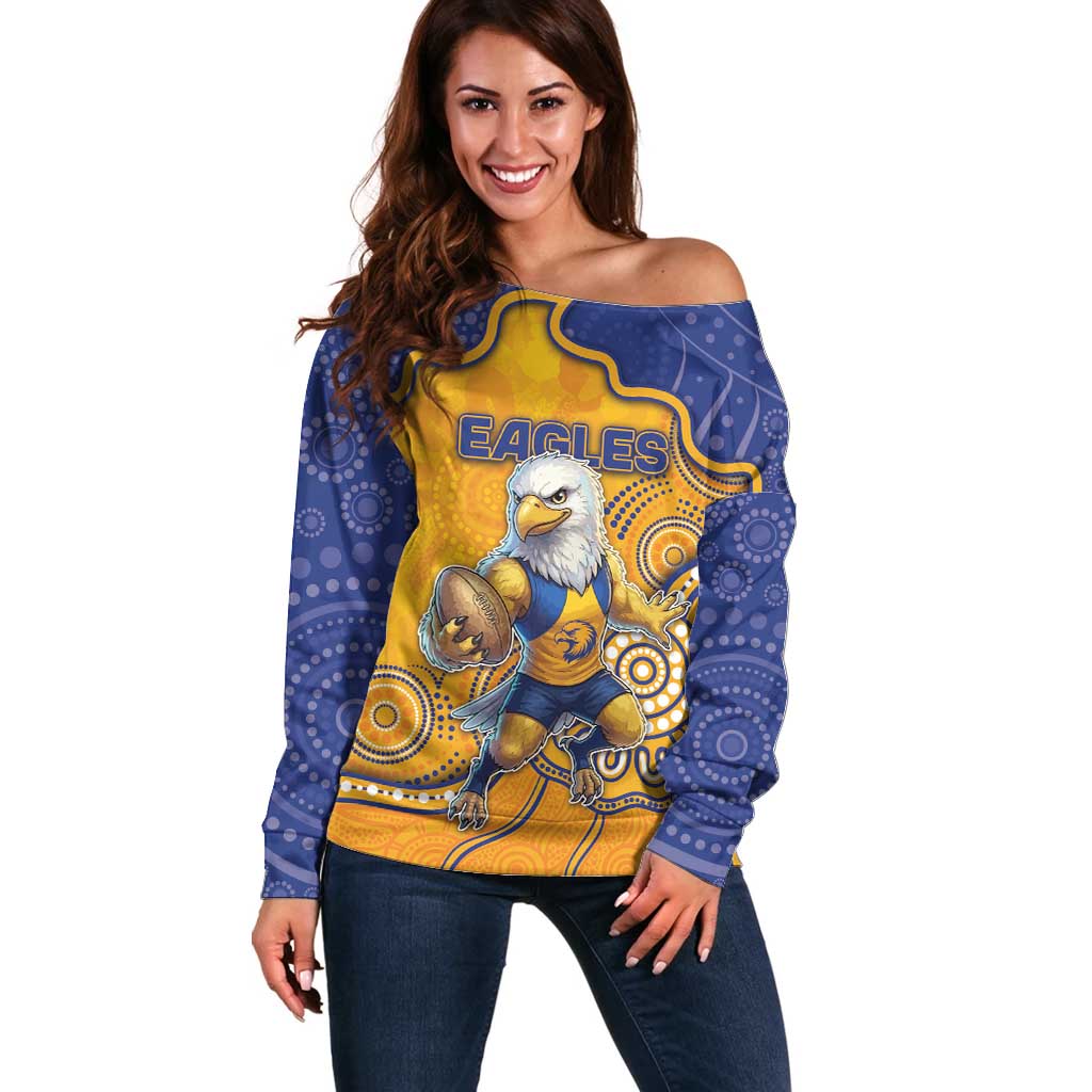 Custom Eagles Football Off Shoulder Sweater Aboriginal Dot Art Pattern