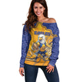 Custom Eagles Football Off Shoulder Sweater Aboriginal Dot Art Pattern