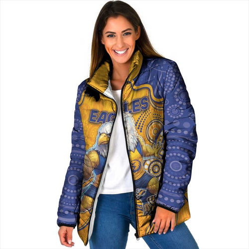 Custom Eagles Football Padded Jacket Aboriginal Dot Art Pattern