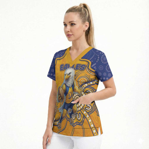Custom Eagles Football Scrub Top Aboriginal Dot Art Pattern