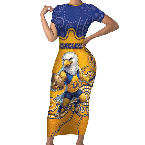 Custom Eagles Football Short Sleeve Bodycon Dress Aboriginal Dot Art Pattern