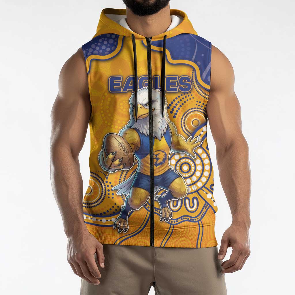 Custom Eagles Football Sleeveless Zip Hoodie Aboriginal Dot Art Pattern