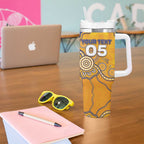 Custom Eagles Football Tumbler With Handle Aboriginal Dot Art Pattern
