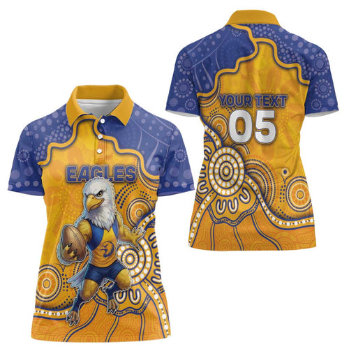 Custom Eagles Football Women Polo Shirt Aboriginal Dot Art Pattern