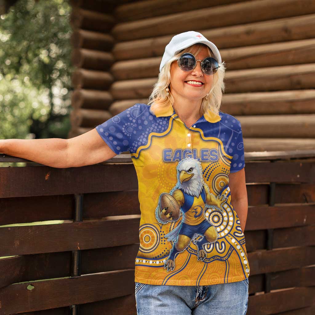 Custom Eagles Football Women Polo Shirt Aboriginal Dot Art Pattern