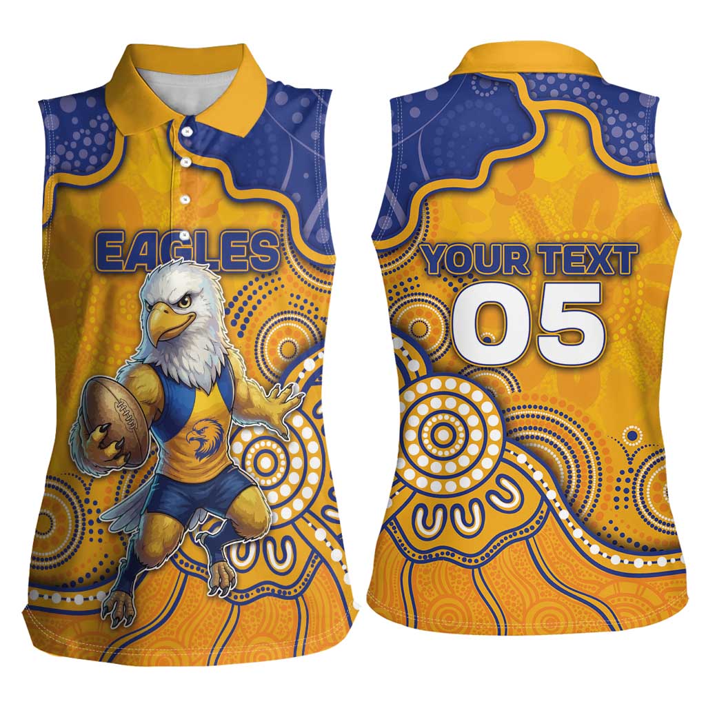 Custom Eagles Football Women Sleeveless Polo Shirt Aboriginal Dot Art Pattern