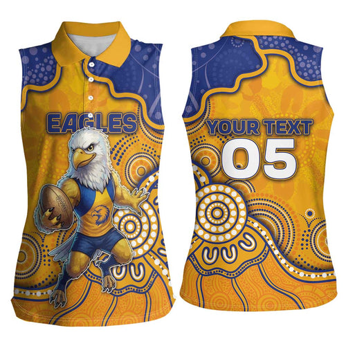 Custom Eagles Football Women Sleeveless Polo Shirt Aboriginal Dot Art Pattern