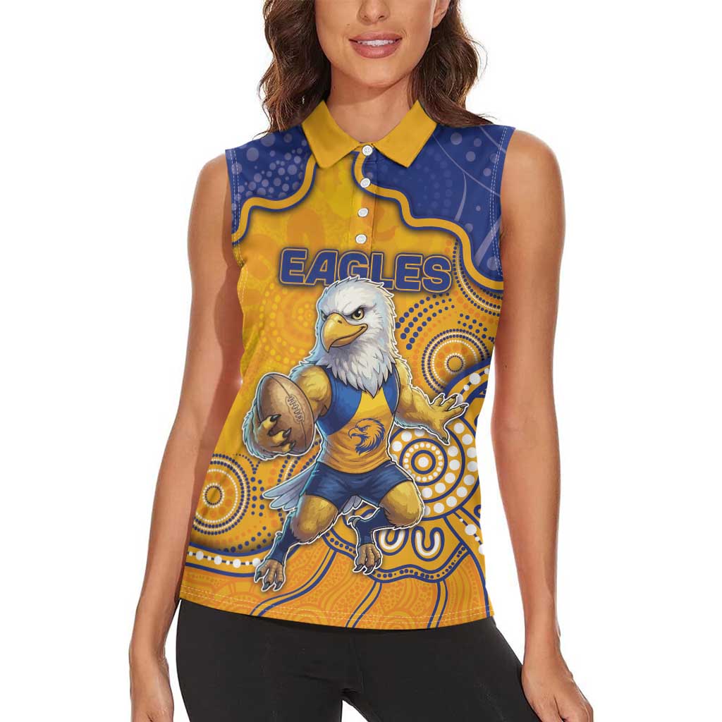 Custom Eagles Football Women Sleeveless Polo Shirt Aboriginal Dot Art Pattern