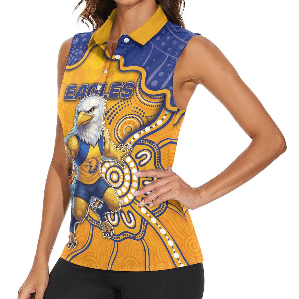 Custom Eagles Football Women Sleeveless Polo Shirt Aboriginal Dot Art Pattern