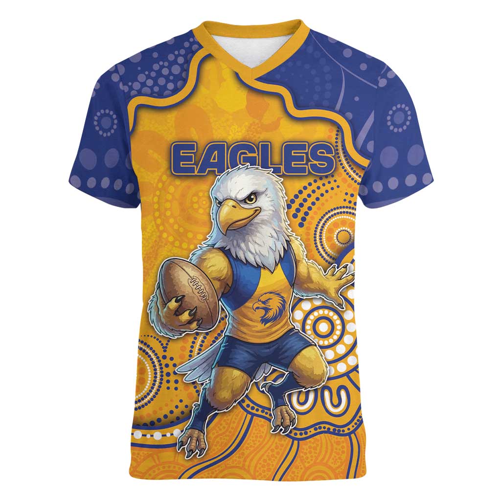Custom Eagles Football Women V-Neck T-Shirt Aboriginal Dot Art Pattern