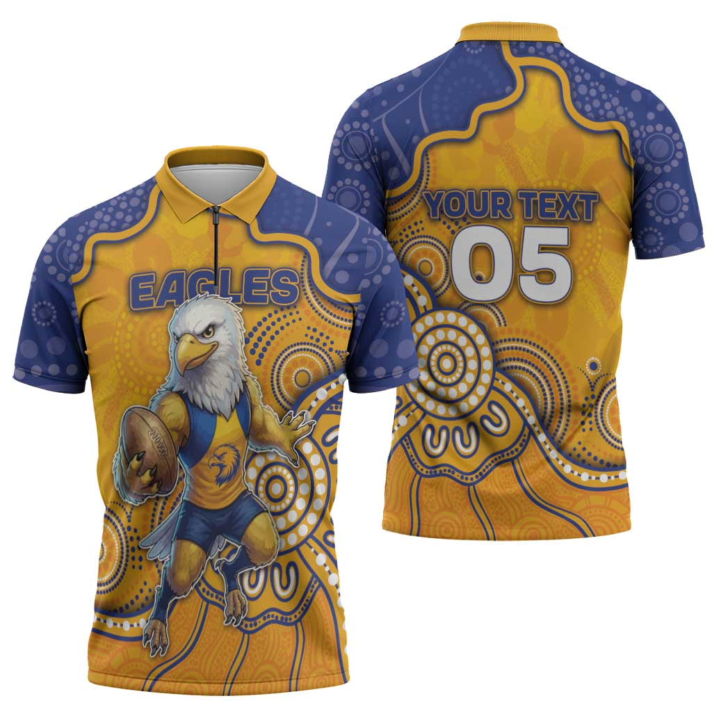 Custom Eagles Football Zipper Polo Shirt Aboriginal Dot Art Pattern