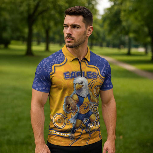 Custom Eagles Football Zipper Polo Shirt Aboriginal Dot Art Pattern