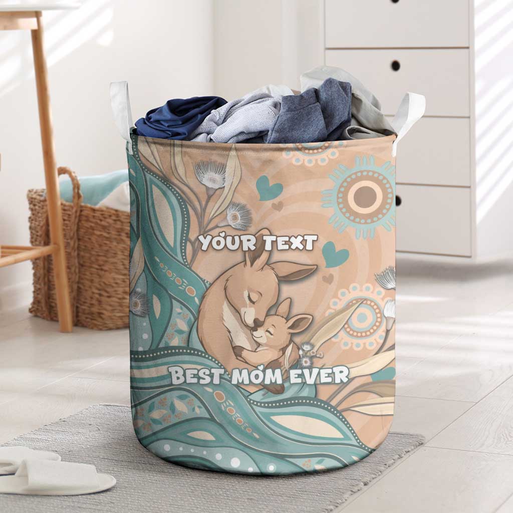 Personalised Australia Mother's Day Laundry Basket Kangaroo Mum And Joey Aboriginal Dot Art
